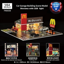 Diorama 1/64 Car Garage Model Lighting City Street Convenience Store Scene Model
