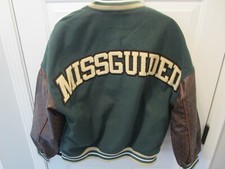 Missguided Green Embroidered Back Faux Leather Sleeve Varsity Jacket Size 6 New
