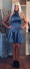 Alice + Olivia Dress Blue Gray Layered Pleated Bottom Fit Flare Mini Dress Sz 8