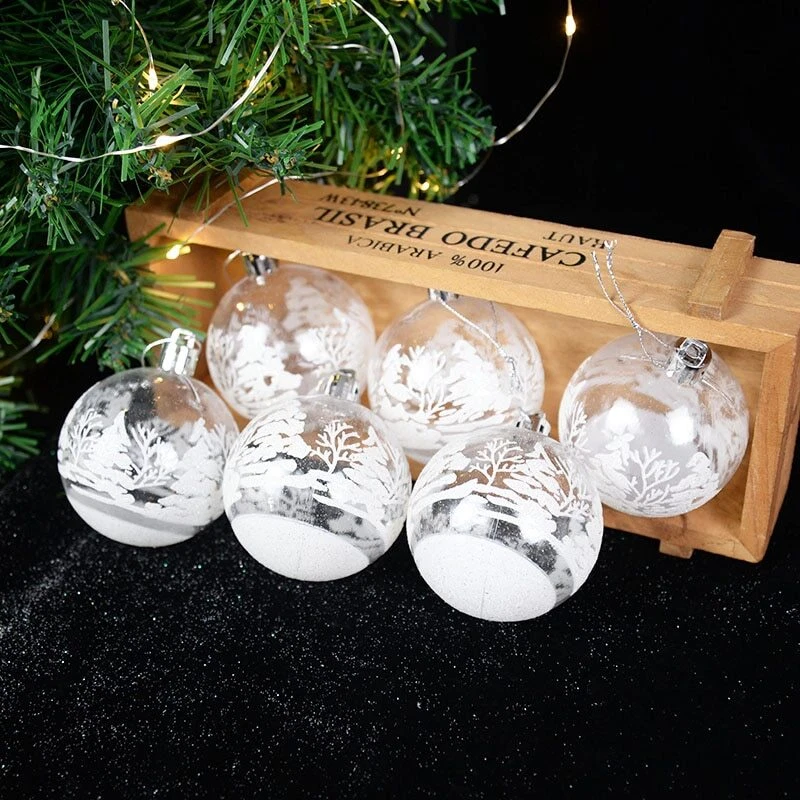 White plastic shop christmas balls