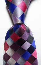 New Classic Checks Red Gray Blue Purple JACQUARD WOVEN Men's Tie Necktie