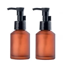 2PCS 60ml/2oz Empty Red Frosted Glass Lotion Pump Press Bottles Travel Makeup...