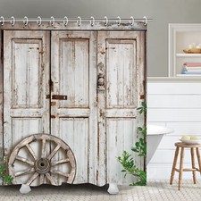 Farmhouse Barn Door Shower Curtain 72x72" Rustic Wood Country Woodland Western