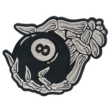 8 BALL in Skeleton Hand - Billiards - Embroidered Sew-On/Iron-On Patch