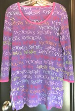 Victoria's Secret Logo Night Shirt Pajamas Long Sleeve Cotton Purple Sz X-Small