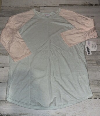 Woman's LuLaRoe Raglan Tshirt Light Green and Pink