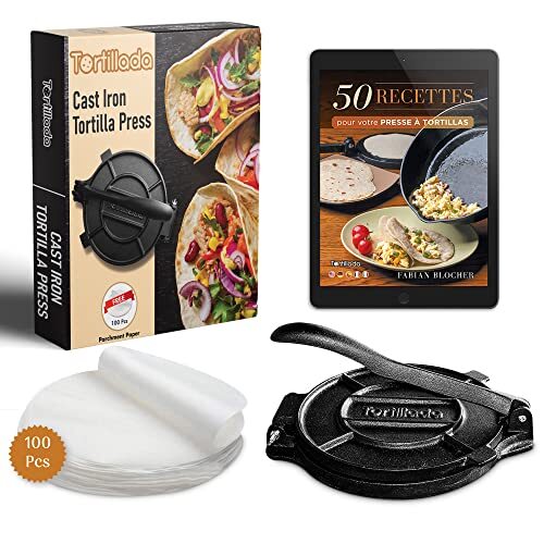 Tortillada Presse à Tortillas de Première Qualité en Fonte + E-Book de Recette
