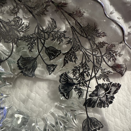 ANTIQUE STERLING SILVER OVERLAY ON CRYSTAL THREE LEGGED STATEMENT BOWL 1950s - Picture 2 of 8