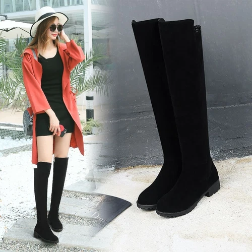 Stivali donna sopra il ginocchio tacco basso tacco basso cerniera laterale nuovi scarpe ecopelle scamosciata - Foto 4 di 40
