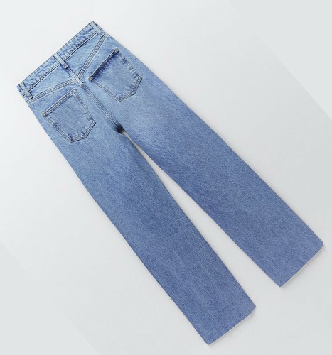 ZARA NEW WOMAN WIDE-LEG FULL-LENGTH RIPPED JEANS PANT BLUE ALL SIZES 6045/025 - Picture 2 of 4