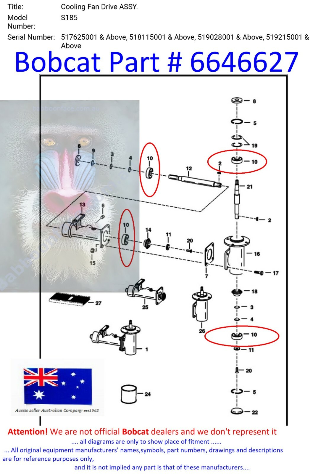 fits Bobcat Air Blower Cooling Fan Gear Box Bearing 6646627 751 753 763