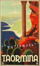 Taormina 1933 Italy Vintage Poster Print Retro Style Mediterranean Travel Art 