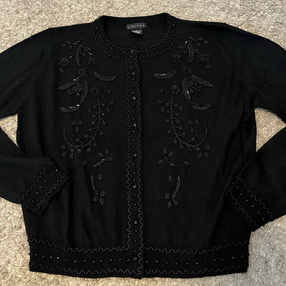 Cárdigan De Colección The Limited Para Mujer Talla Grande 100% Lana Merino Años 90 Y2K Detalle de Cuentas Foto 2 de 4