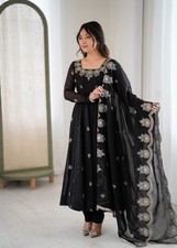 Ready to Wear Women Bridal Black Anarkali Gown Festive Dupatta Wedding Wear Set