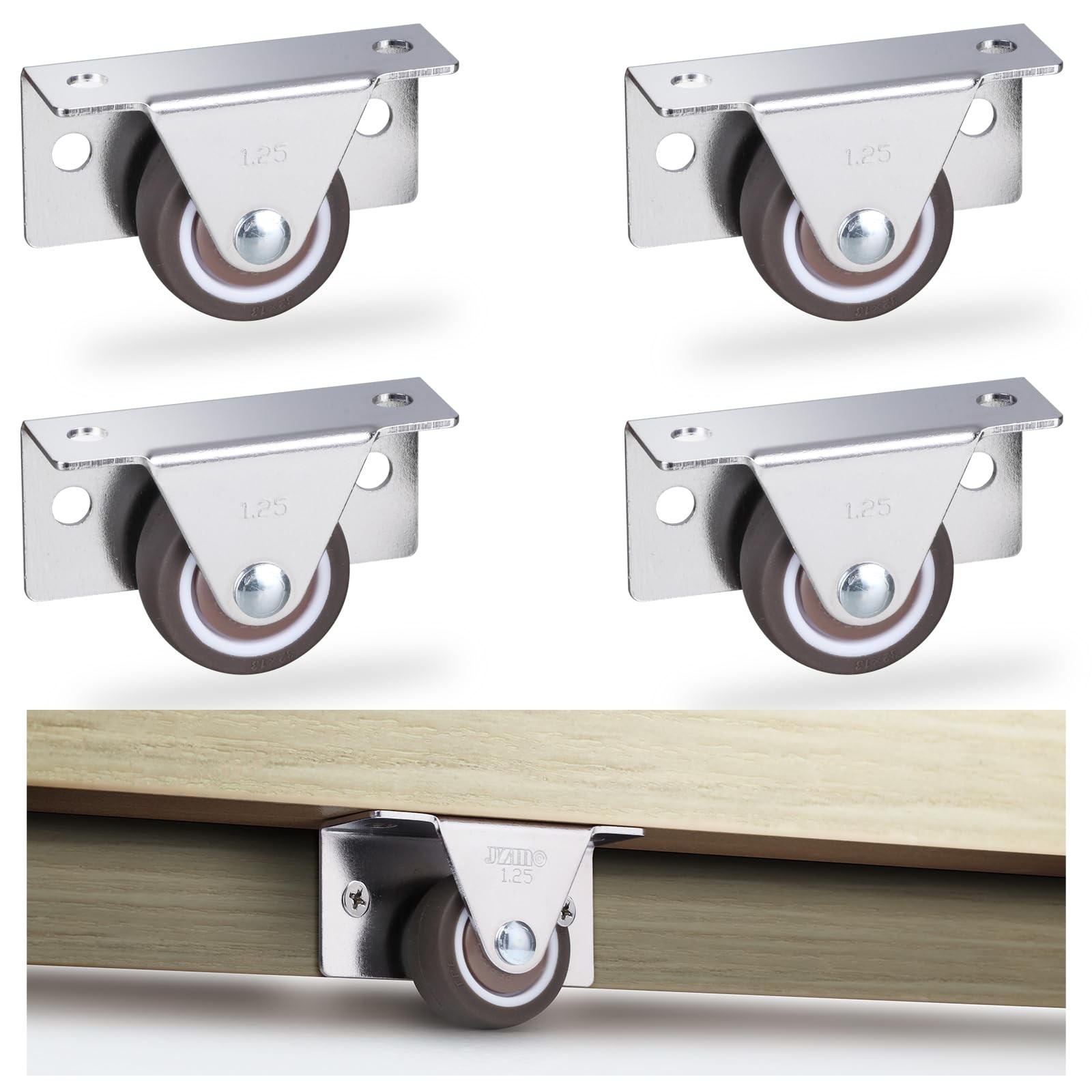 1-1/4 Inch Small Low Profile Casters Wheels Set of 4, Mini Side Mount ...