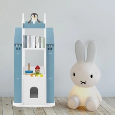 Castle Rotating Bookshelf Blue Kids Bookcase Spinning Book Storage Organizer
