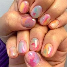 Ombre Fake Nails with Colorful Design - Square Press On Nails for Women 24 Pcs