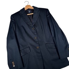 Ann Taylor Stretch Navy Blue Blazer Jacket Size 4 Denim-Look 3-Btn Cotton Blend