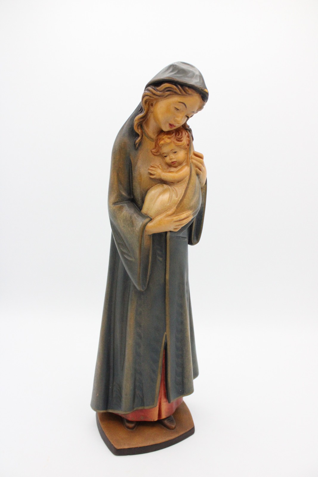 Holz Figur Madonna mit Kind geschnitzt bemalt 33 cm