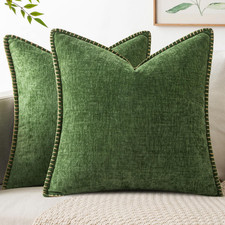 Decorative Couch Throw Pillow Covers 18X18 Inch Forest Green 2 Pack Farmhouse