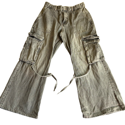 Zara Womens EUR 40 Gray Cargo Jeans Vintage Y2K Wide Leg Streetwear 90s XL
