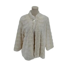 Alfred Dunner Women's Cream Faux Fur Collarless Jacket Size 10