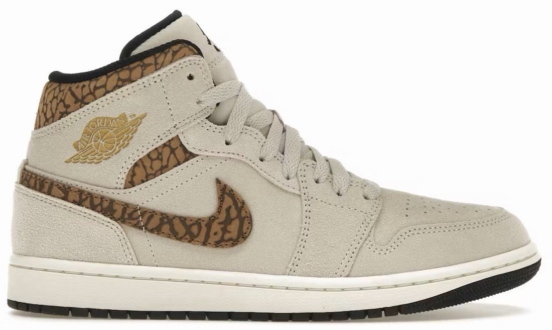 靴 JORDAN 1 MID SE ELEPHANT PRINT Nike Air Jordan 1 Mid SE Elephant Print Beige Brown Suede Sneakers