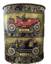 Vintage J L CLARK  Metal Waist basket Trash Can Buick Ford Cars Oval 13” Auto