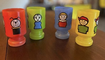 Vintage Fisher-Price Little People Set Of Four 4'' Juice Glasses Anchor Hocking