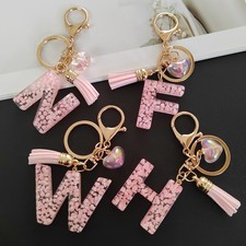 Charm Resin Letter Tassels Heart Pendant KeyChain Handbag Keyring Womens Gift