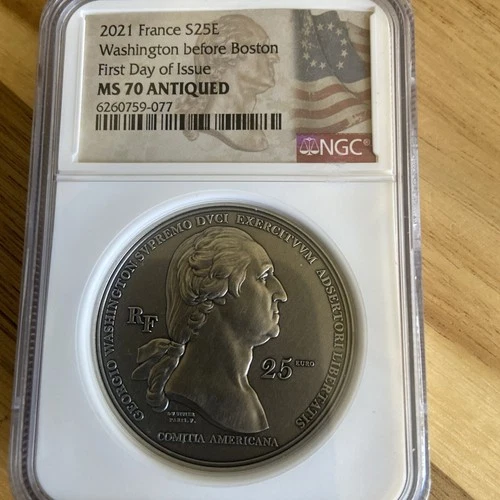 2021 France Silver 25 Euro coin "George Washington" NGC Graded MS70