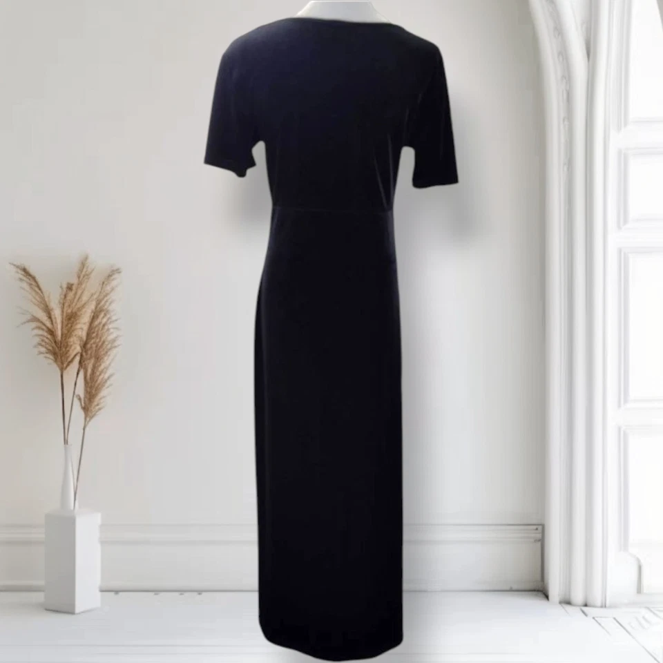 Vintage 90s Black Velvet Maxi Dress Size M Stretch Tribal Glitter Graphic USA - Image 4 of 4