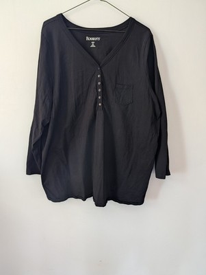 Roaman's Black  Henley Top 2xl