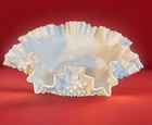 Vintage Larger Fenton White Milk Glass Hobnail Ruffled Crimped Edge Bowl EUC