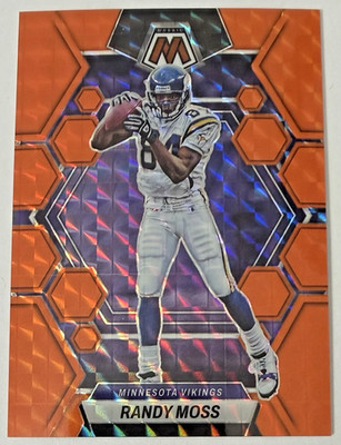 Randy Moss 2023 Panini Mosaic Orange Fluorescent Mosaic Prizm #155 /25 Vikings