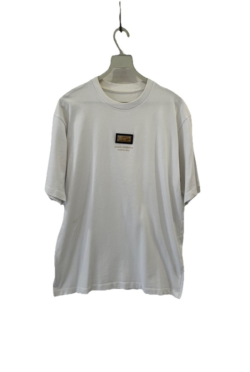 H72# Dolce & Gabbana Milano Metal Logo Plaque T-Shirt White Size