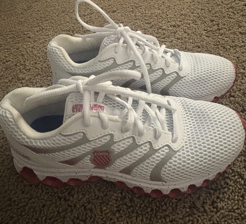 K-Swiss Tubes Women's Running Shoes Size 7.5 pink (red) and white 97112-164 EUC