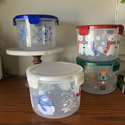 Lock & Lock Set of 4 Holiday Food Storage Containers 44 Ounce Size Multicolor