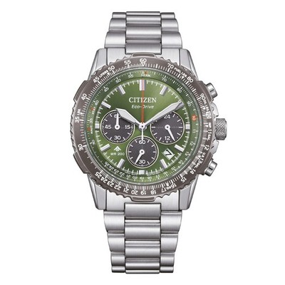 Citizen CA4664-60W Diver's ISO Stahl Chrono Uhr grünes Zifferblatt Navihawk