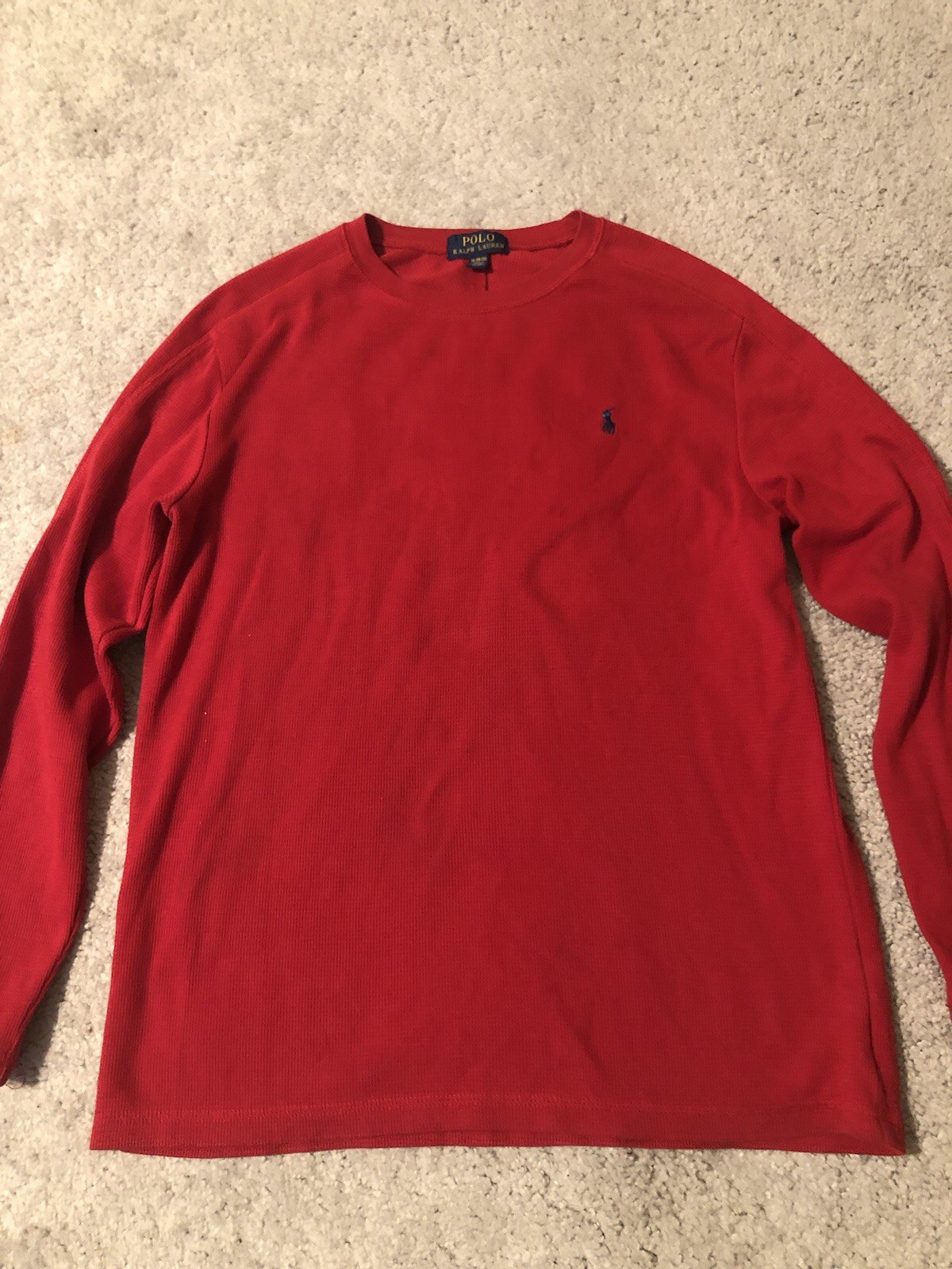 Polo Ralph Lauren Waffle Knit Shirt Boys XL Youth Long Sleeve Red Thermal Stains thumbnail 6