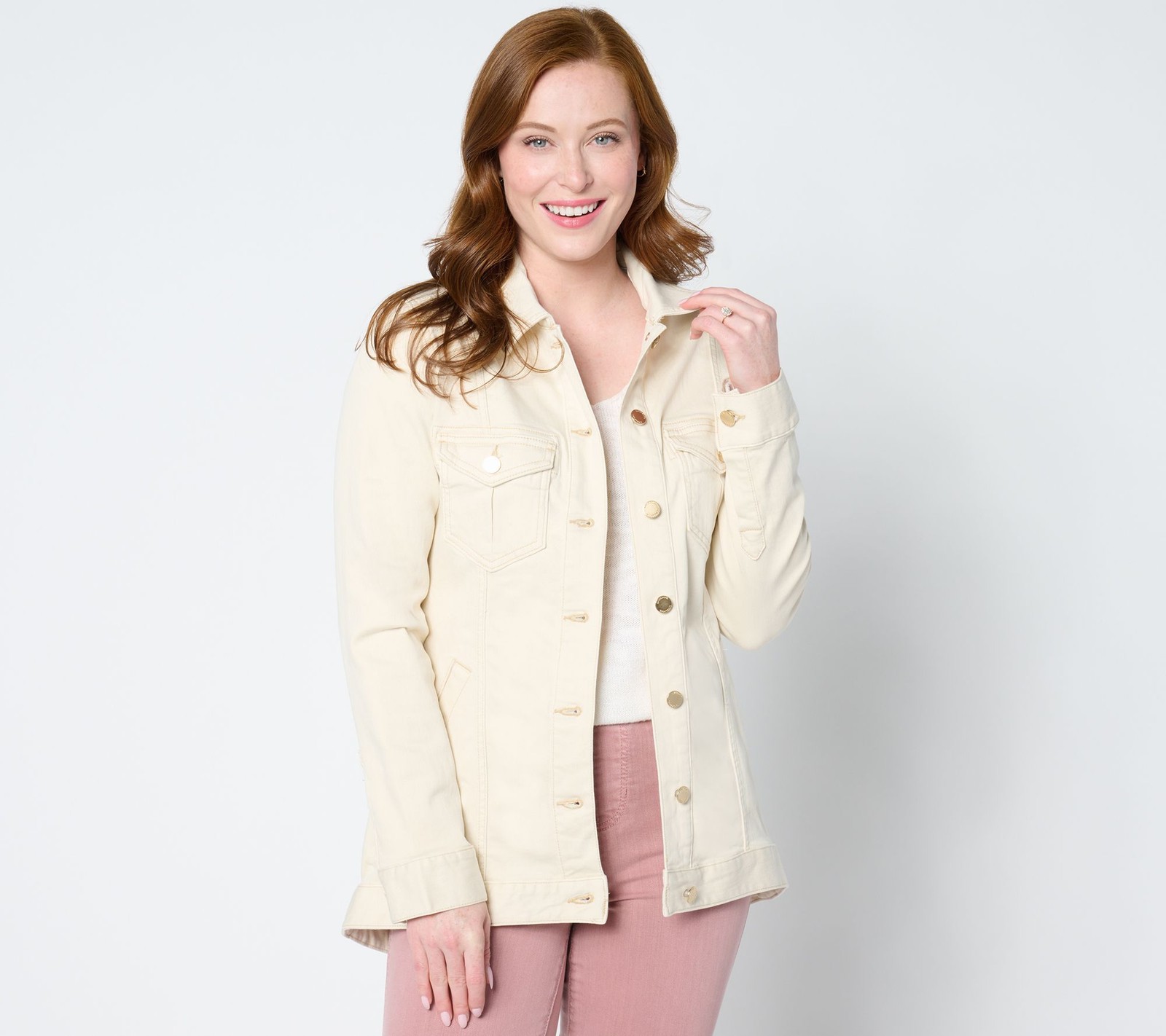 Liverpool Los Angeles Women's Plus Sz Jacket 2X Hi-Lo Shirt Jean White A652927