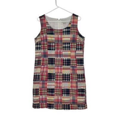 Vintage LL Bean Patchwork Madras Dress size 12 PET Multi Color Preppy Plaid 90s