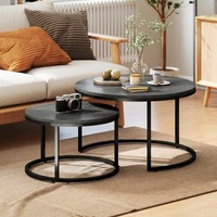 Homcom Couchtisch Rund 2Er Set Stapelbarer Wohnzimmertisch Mit Holzoptik Schwarz