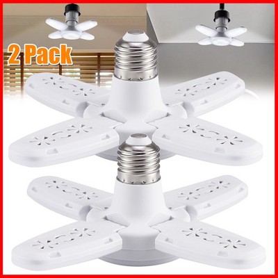 2 PCS 28W Deformable E27 LED Garage Ceiling Fixture Lights Workshop Lamp 4 Leave