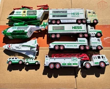 Hess Toy Truck Lot Of 9 Car Fire Truck Helicopter Jet Tractor Trailer READ BELOW