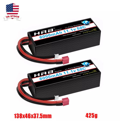 2pcs HRB 11.1V 3S 6000mAh LiPo Battery Hardcase 50C Deans for RC Truck Car Boat