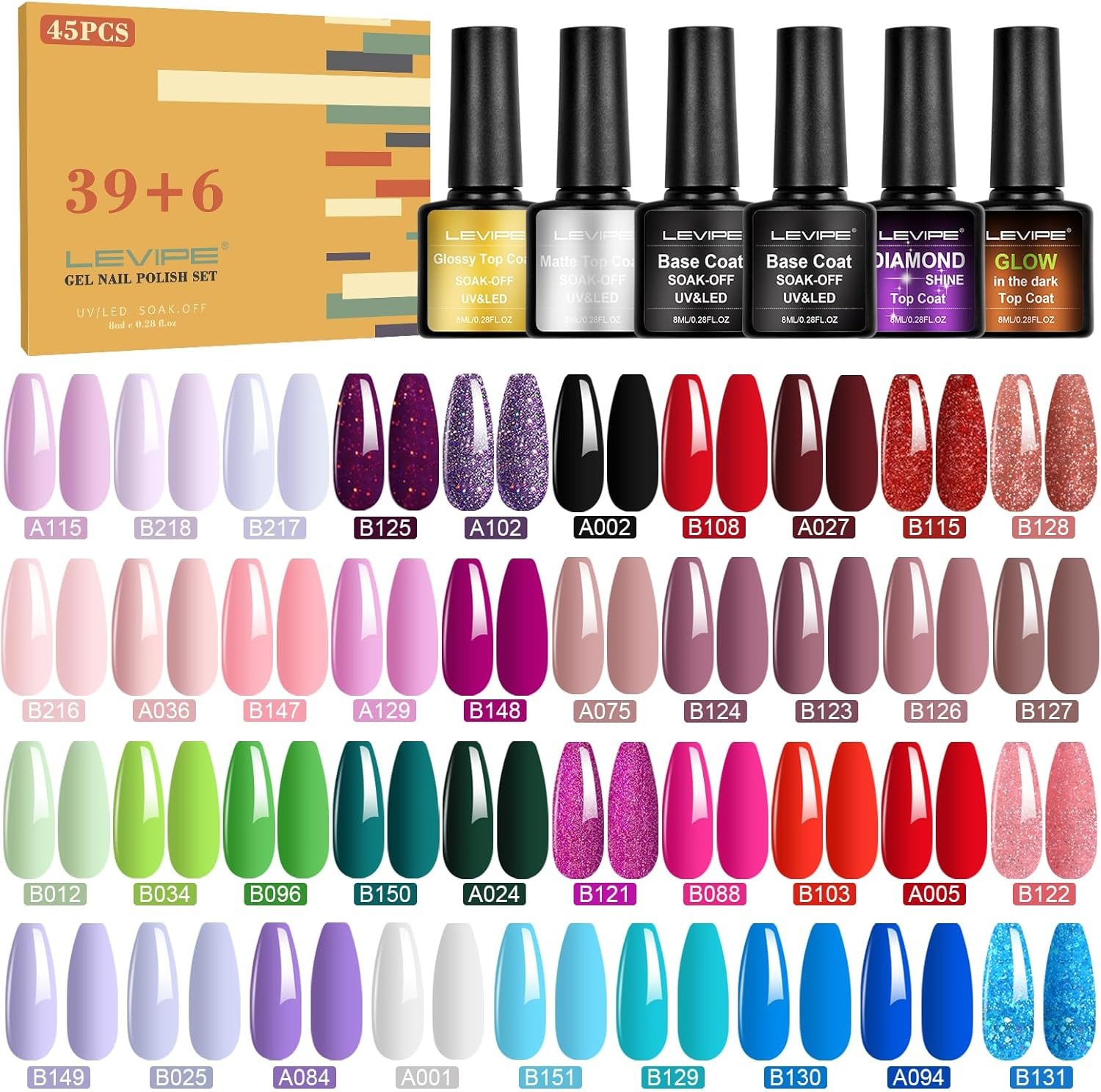 Set 45 Smalti Semipermanenti Unghie Gel UV LED - Colori Nail Art 2024