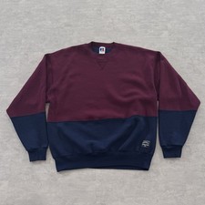 Vtg Russell Athletics Two Tone Sweatshirt Men Large USA 90s Maroon Blue Boxy Fit