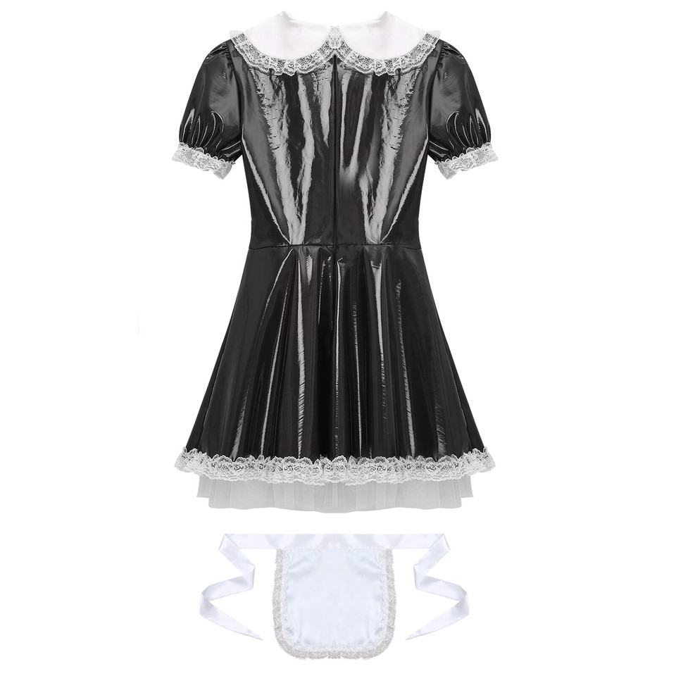 Womens Servant Dress Ruffle French Maid Costume Patent Leather Uniform