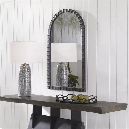 Uttermost Dandridge Contemporary Iron and MDF Arch Mirror in Matte Black/Silver - Picture 6 of 7
